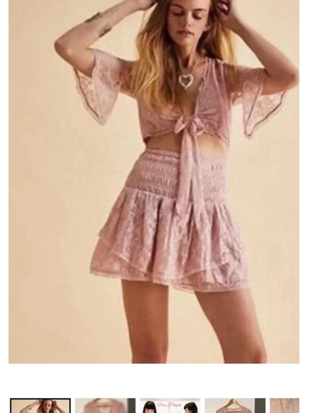 Free People Lace Tiered Mini Dress in Dusty Rose